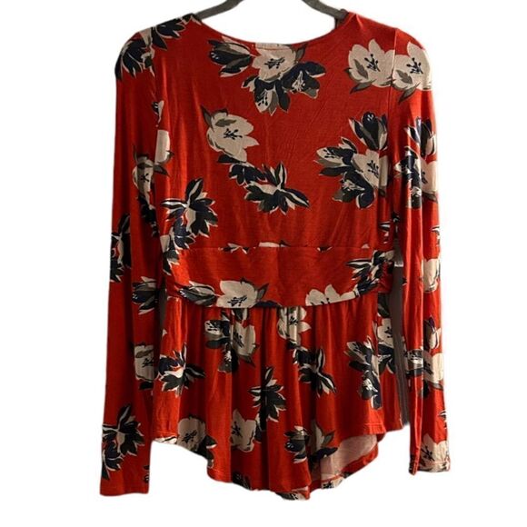 NEW Meadow Rue by Anthropologie Red Josalyn Floral Peplum Knotted Top Size Small - Picture 2 of 12